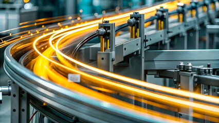 Light Trails Industrial Machinery Shapes Soft Bokeh Background Motion Progress