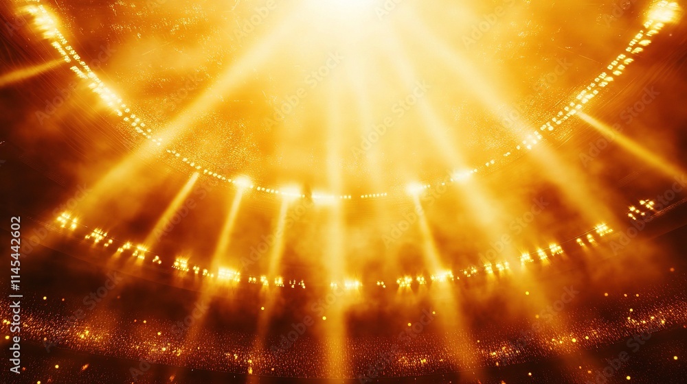 Poster dynamic golden rays illuminating stadium floor during event