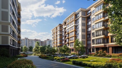 Fototapeta premium Modern Residential Complex: Architectural Design and Landscaping