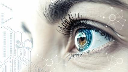 Technician's Eye Reflecting Digital Code in Manufacturing Digital Transformation