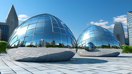 Obraz premium Futuristic Cityscape: Reflective Egg Structures - Futuristic archit.