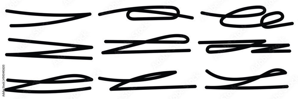 Poster swift crossed and wavy underlines. underline markers collection. vector illustration of scribble lin