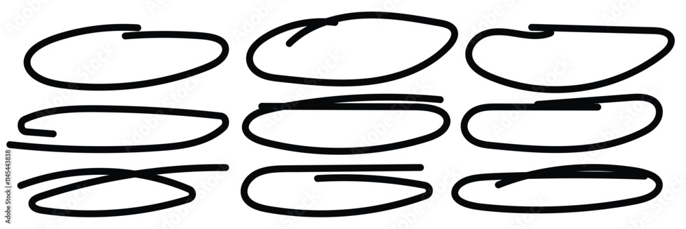 Poster set of hand drawn red circles and ovals. highlight circle frames. ellipses in doodle style. vector i