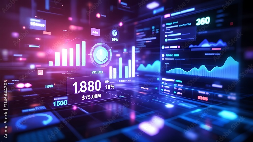 Canvas Prints virtual store analytics showcasing floating sales data, graphs, and digital charts for online retail