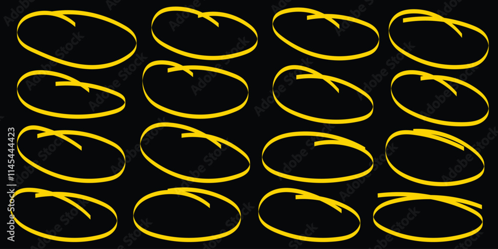Poster set of doodle ellipses. scribble ovals, bubbles to circle and highlight text. handwriting horizontal