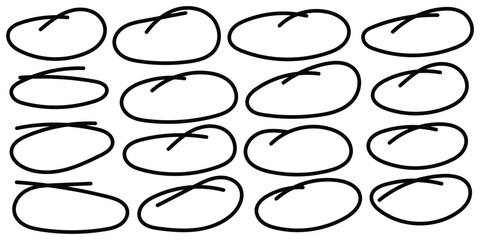 Set of doodle ellipses. Scribble ovals, bubbles to circle and highlight text. Handwriting horizontal ellipses isolated on white background. 