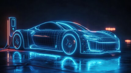 A new energy vehicle is charging, with a black background