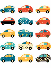 Cute Cartoon Cars in Various Colors
