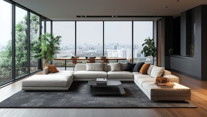Naklejka premium Modern Living Room with City View