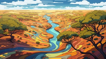 Serene River Winding Through a Colorful Desert Landscape