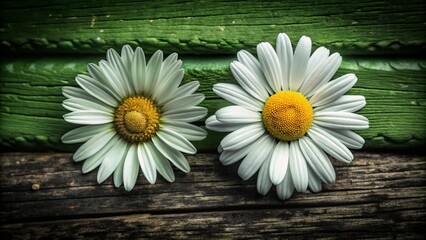 Obraz premium Cute white daisy chamomile flower icons on a green background, flat design