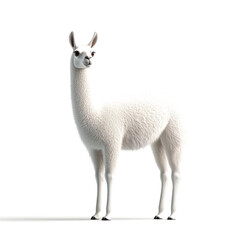 Fototapeta premium A white llama stands gracefully against a plain background, showcasing its fluffy coat and unique features.