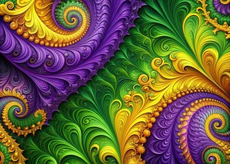 Abstract Swirls - Green Yellow Purple Pattern Design