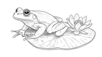 Naklejka premium A simple line art drawing of a frog sitting on a lily pad