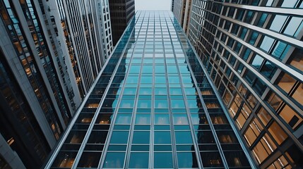 Fototapeta premium Modern Cityscape: Glass Skyscraper Reflection - Minimalist architec.