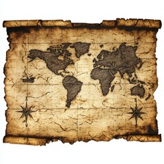 Ancient World Map Treasure Scroll Illustration