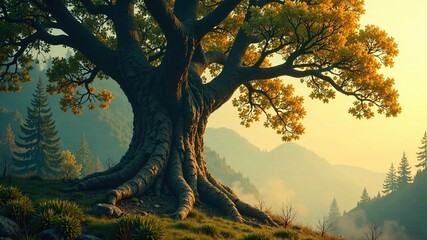 Fototapeta premium Mystical Forest Spirit Majestic Treetop Embrace