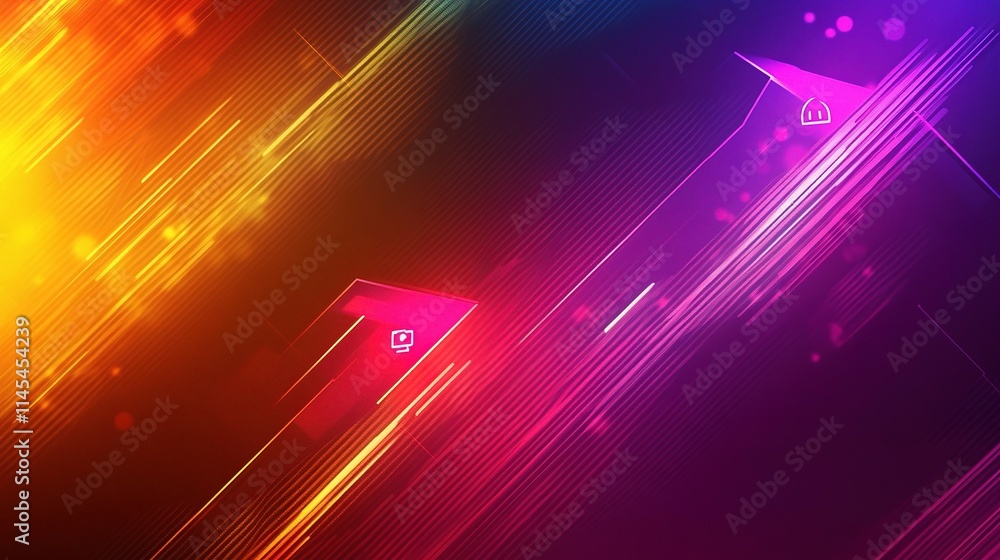 Poster bright futuristic arrow chart with vibrant colors and dynamic lines