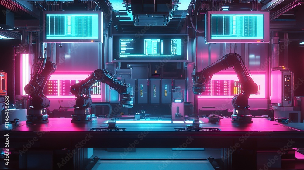 Poster intelligent robots operating in a futuristic automation environment