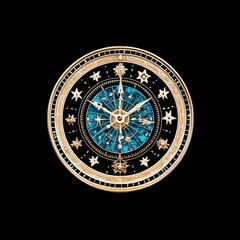 Naklejka premium Celestial Clock Ornate Gold Timepiece with Teal Dial