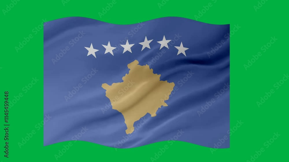 Poster kosovo waving flag loop animation with glowing 3d shade isolated on green background