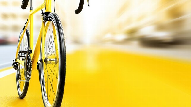 Bright Yellow Bicycle on Urban Pathway with Blurred Background