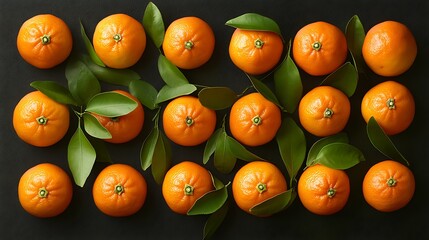 Arranged tangerines brightly shine wide photo mockup. AI Generated