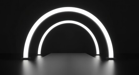 Double illuminated archway, glowing neon, dark background.