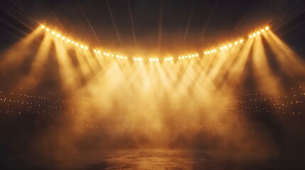 Golden Stadium Lights with Dynamic Rays Illuminating the Scene