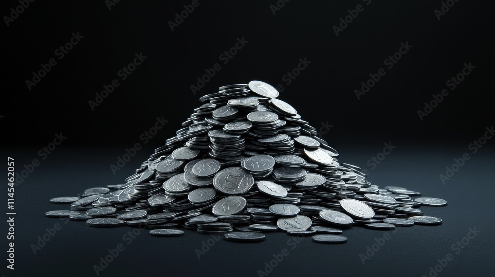 Aufkleber A Large Pile of Coins Reflecting Light with a Dark Background, Creating an Engaging Visual Centerpiece for Financial Concepts and Wealth Representation