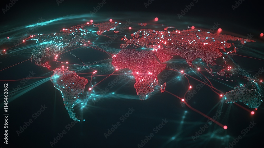 Poster Global Logistics Network with Interconnected Nodes and Visual Elements