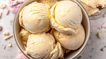 Homemade ice cream scoops in a bowl  
