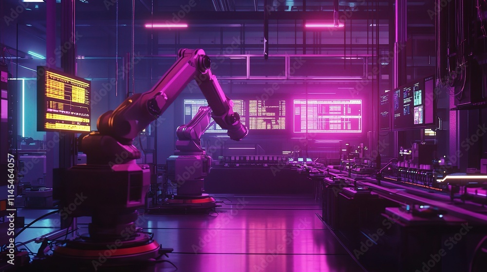 Poster advanced automation robots in a high-tech industrial environment