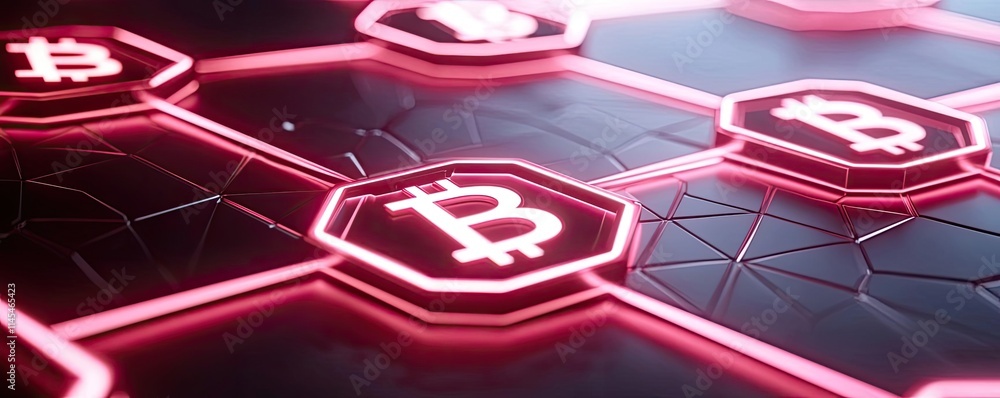 Poster capital cost concept. digital representation of cryptocurrency blockchain with glowing bitcoin symbo