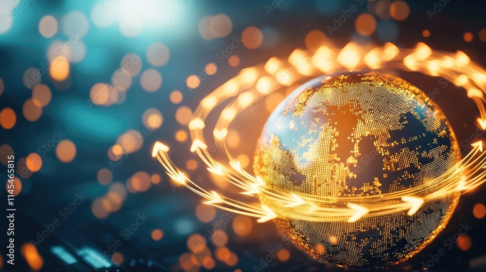 Poster capital cost concept. a futuristic digital globe with glowing elements and dynamic energy flow.