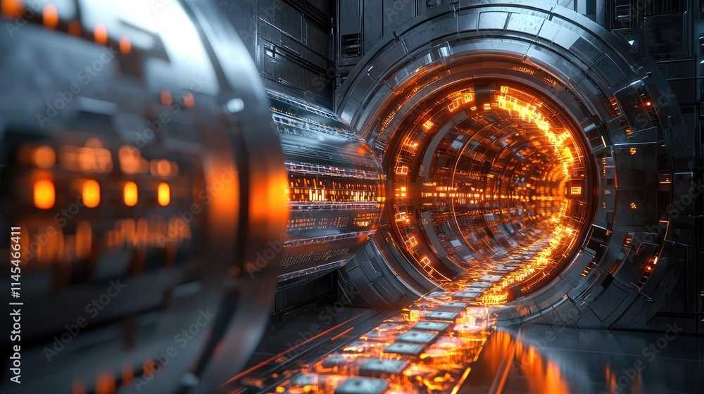 Poster capital cost concept. futuristic tunnel with glowing elements and intricate details in a high-tech e