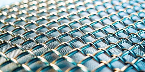 Tilt-Shift Metal Mesh on White Background, Artistic Photography, Minimalist Design
