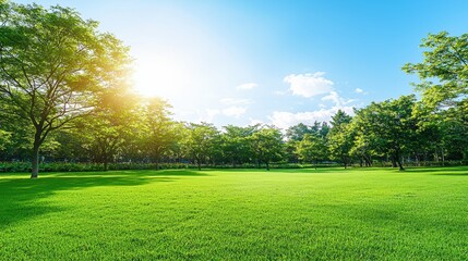 Obraz premium Tranquil Green Landscape with Lush Grass and Brilliant Blue Sky