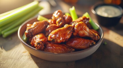 Chicken Wings Feast: A tantalizing arrangement of crispy, golden-brown chicken wings, glistening with savory sauce, ready to be devoured. The perfect image for your next food blog post, recipe.