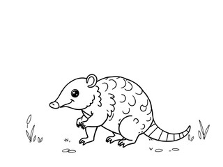 Smiling armadillo stands on grassy terrain hand drawn sketch.. AI Generated