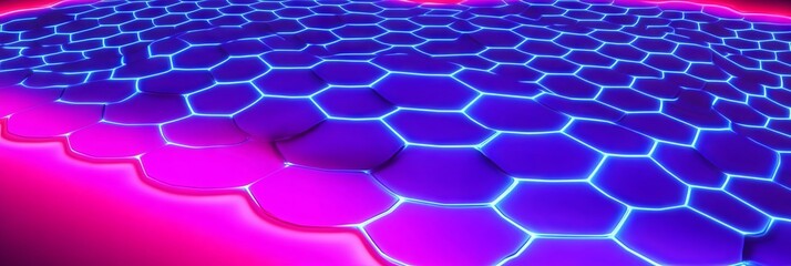 Naklejka premium Abstract Hexagonal Pattern with Neon Blue and Pink Gradient