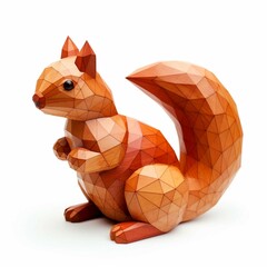 Wooden Squirrel Sculpture, Isolated on white background, flat lay 