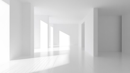 Fototapeta premium Brightly Lit Empty Room Wide Shot Photo Mockup. AI Generated