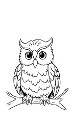 Obraz premium Detailed owl line art sitting quietly on a branch minimalist drawing. AI Generated