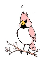 Obraz premium Pink bird perches on branch detailed vector art minimalist style. AI Generated