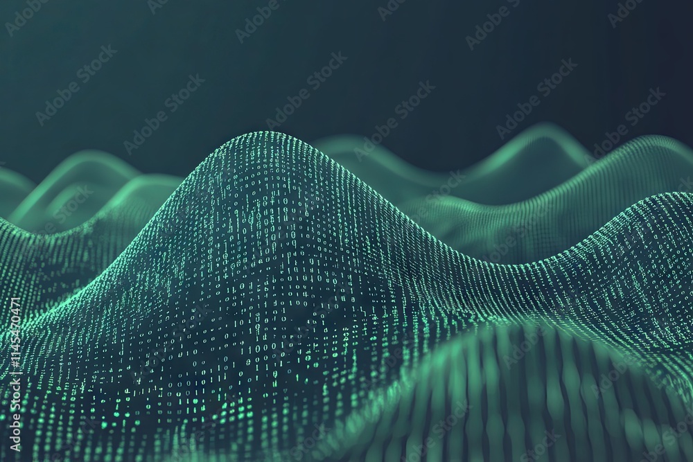 Poster abstract digital landscape: binary code waves