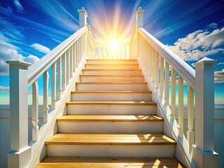 White Wooden Staircase to Azure Sky - Dreamy Landscape