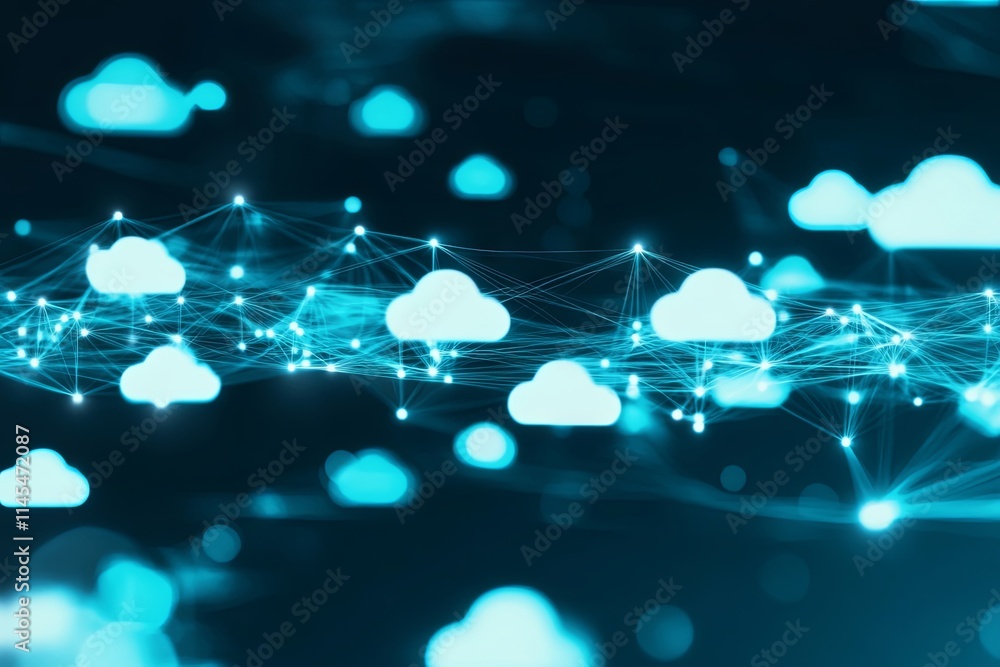 Aufkleber abstract cloud computing network visualization: digital data flow and connectivity
