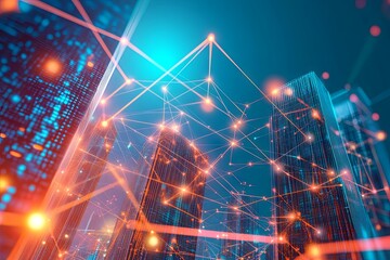 Obraz premium Futuristic Cityscape: Networked Towers and Digital Connections