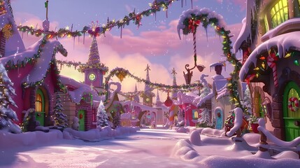 Christmas decorations Zoom background whoville fantas